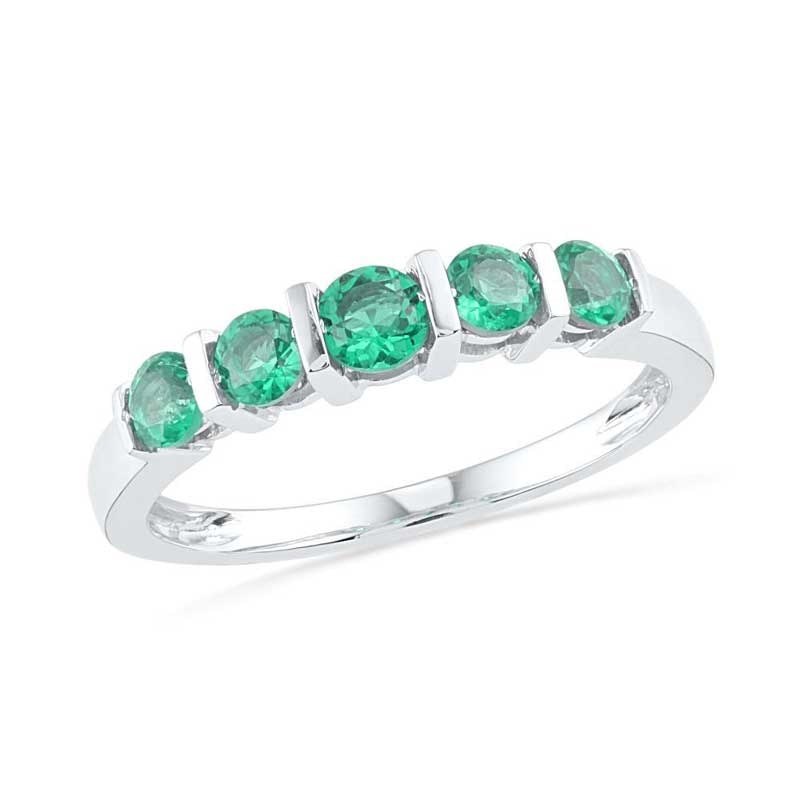 Lab-Created Emerald Five Stone Anniversary Band in Sterling Silver