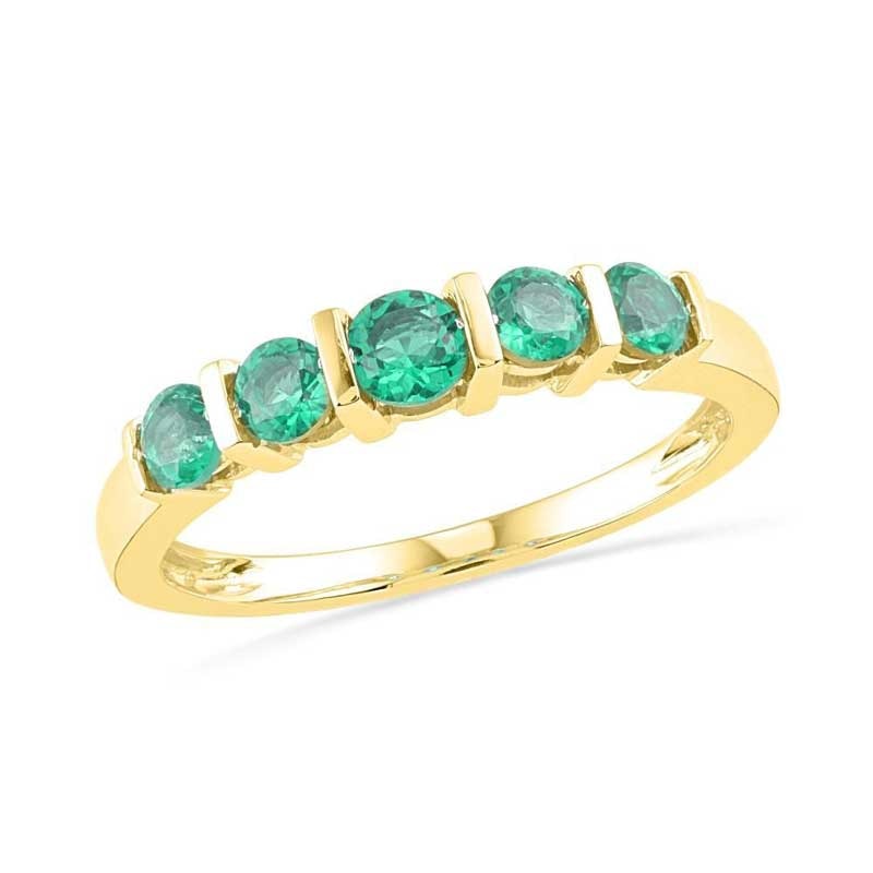 Lab-Created Emerald Five Stone Anniversary Band in 10K Gold