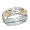 Thumbnail Image 0 of Men's 0.09 CT. T.W. Diamond Two-Tone Stainless Steel Tribal Wedding Band - Size 10
