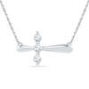 Thumbnail Image 0 of 0.16 CT. T.W. Diamond Three Stone Sideways Cross Necklace in Sterling Silver