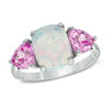 Thumbnail Image 0 of Cushion-Cut Lab-Created Opal and Pink Sapphire Ring in Sterling Silver