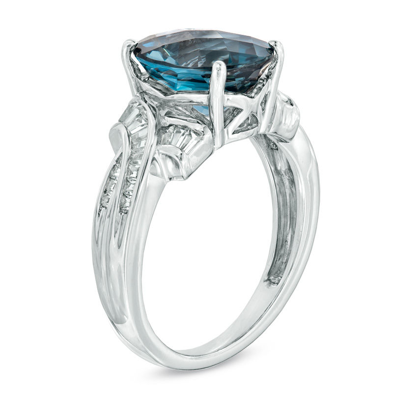 Oval London Blue Topaz and Lab-Created White Sapphire Ring in Sterling Silver