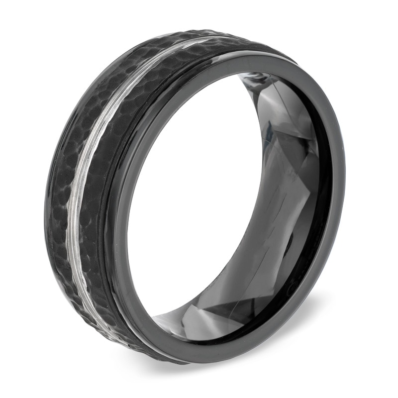 Men's 8.0mm Comfort Fit Hammered Black Cobalt Wedding Band - Size 10