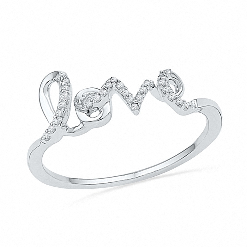 Diamond Accent Cursive "LOVE" Ring in Sterling Silver