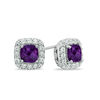 Thumbnail Image 0 of 5.0mm Cushion-Cut Amethyst and Lab-Created White Sapphire Frame Stud Earrings in Sterling Silver