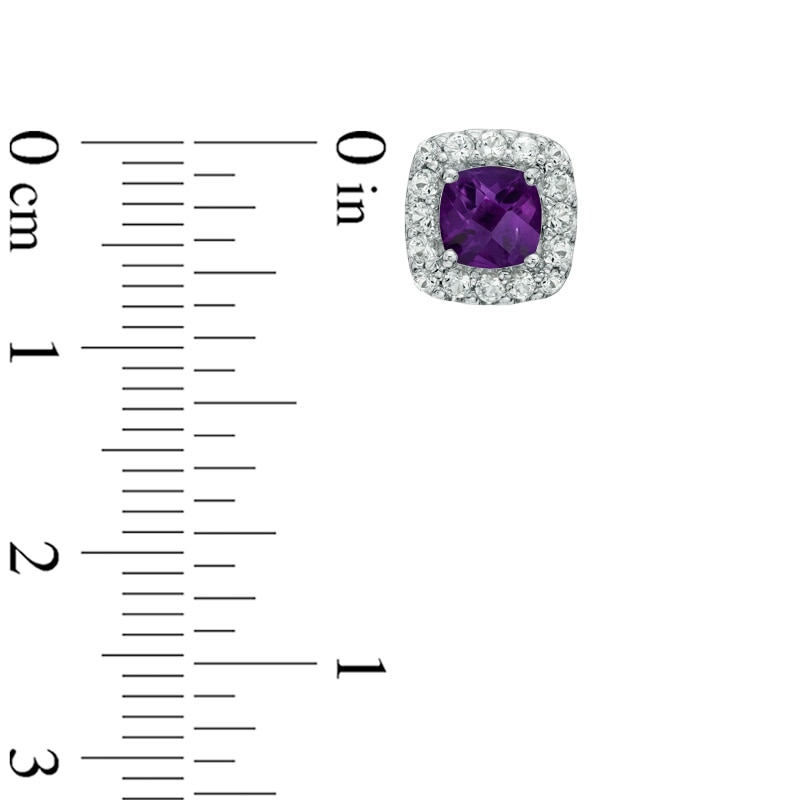 5.0mm Cushion-Cut Amethyst and Lab-Created White Sapphire Frame Stud Earrings in Sterling Silver