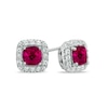 Thumbnail Image 0 of 5.0mm Cushion-Cut Lab-Created Ruby and White Sapphire Frame Stud Earrings in Sterling Silver