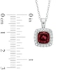 Thumbnail Image 1 of 7.0mm Cushion-Cut Garnet and Lab-Created White Sapphire Frame Pendant in Sterling Silver