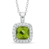 Thumbnail Image 0 of 7.0mm Cushion-Cut Peridot and Lab-Created White Sapphire Frame Pendant in Sterling Silver