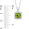 Thumbnail Image 1 of 7.0mm Cushion-Cut Peridot and Lab-Created White Sapphire Frame Pendant in Sterling Silver