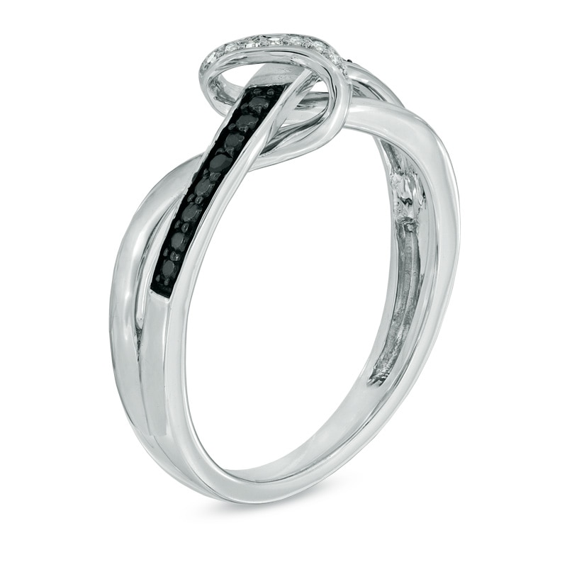 0.04 CT. T.W. Enhanced Black and White Diamond Abstract Infinity Knot Ring in Sterling Silver