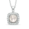 Thumbnail Image 0 of 6.5 - 7.0mm Cultured Freshwater Pearl and Lab-Created White Sapphire Frame Pendant in Sterling Silver