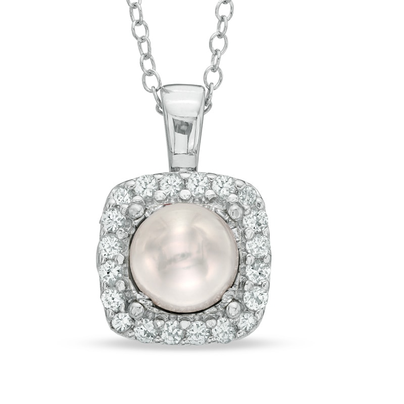 6.5 - 7.0mm Cultured Freshwater Pearl and Lab-Created White Sapphire Frame Pendant in Sterling Silver