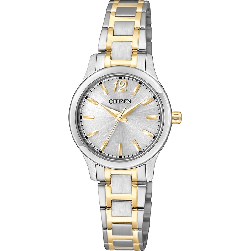 Ladies' Citizen Quartz Two-Tone Watch with White Dial (Model: EL3034-58A)