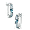 Thumbnail Image 0 of Marquise-Cut and Round Blue Topaz Cluster Hoop Earrings in Sterling Silver