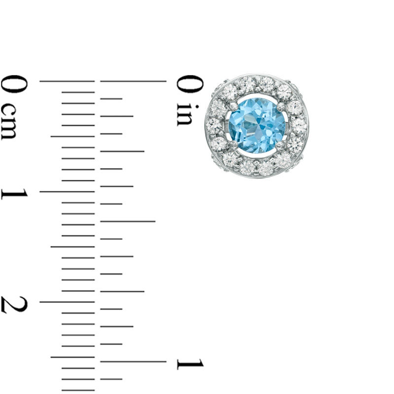 5.0mm Swiss Blue Topaz and Lab-Created White Sapphire Frame Stud Earrings in Sterling Silver