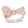 Thumbnail Image 0 of Lab-Created White Sapphire Bow Ring in Sterling Silver with 18K Rose Gold Plate