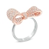 Thumbnail Image 1 of Lab-Created White Sapphire Bow Ring in Sterling Silver with 18K Rose Gold Plate