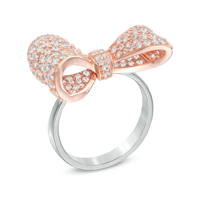 Lab-Created White Sapphire Bow Ring in Sterling Silver with 18K Rose Gold Plate