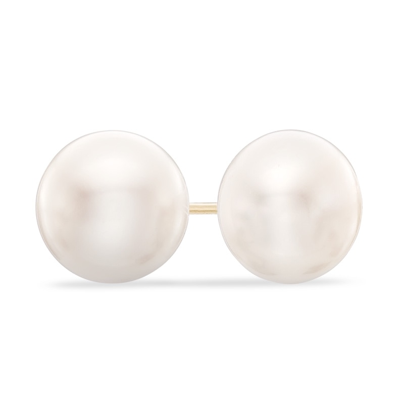 9.0 - 10.0mm Button Cultured Freshwater Pearl Stud Earrings in 14K Gold