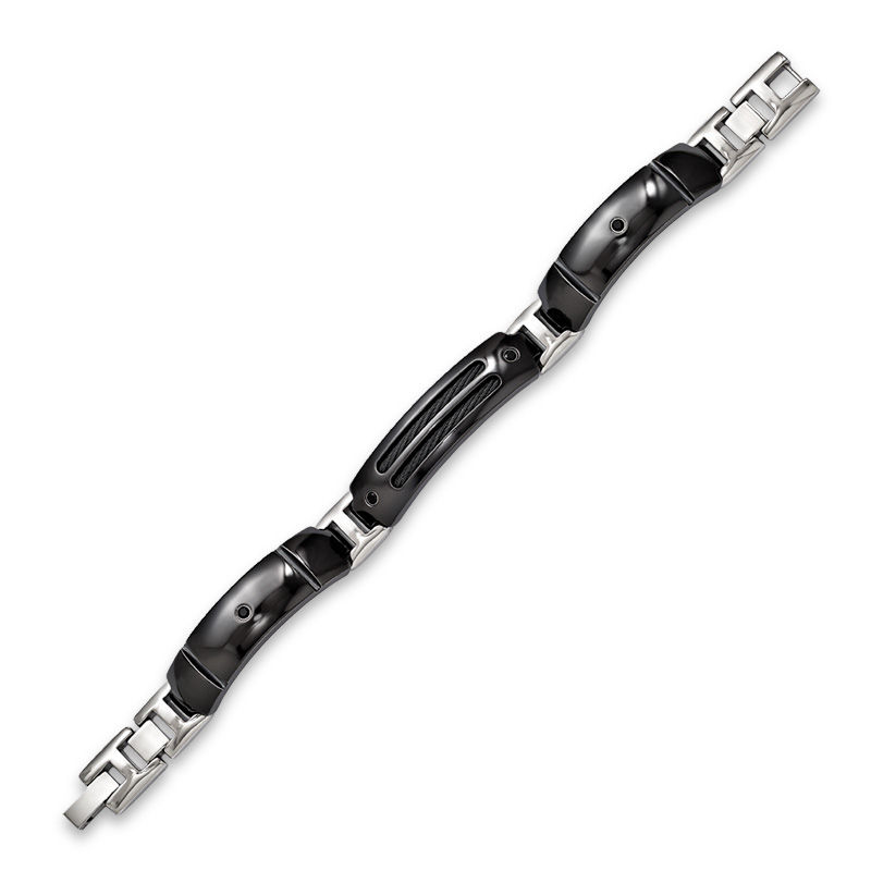 Midnight Cable by Edward Mirell Black Titanium and Sterling Silver Double Cable Bracelet with Black Spinel - 8.0"