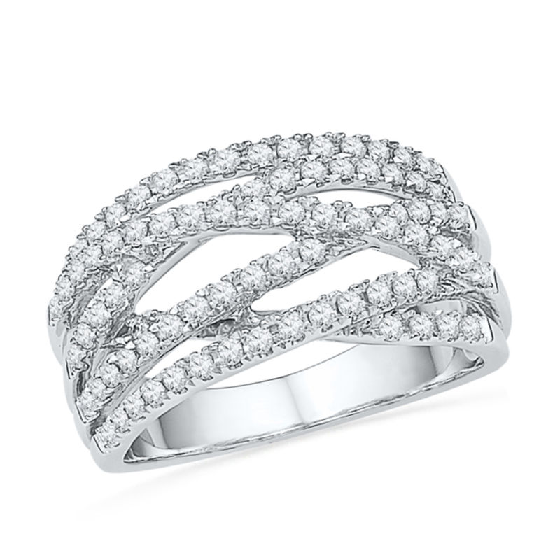 0.63 CT. T.W. Diamond Multi-Row Crossover Ring in 10K White Gold