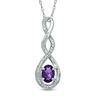 Thumbnail Image 0 of Oval Amethyst and Diamond Accent Infinity Twist Pendant in Sterling Silver