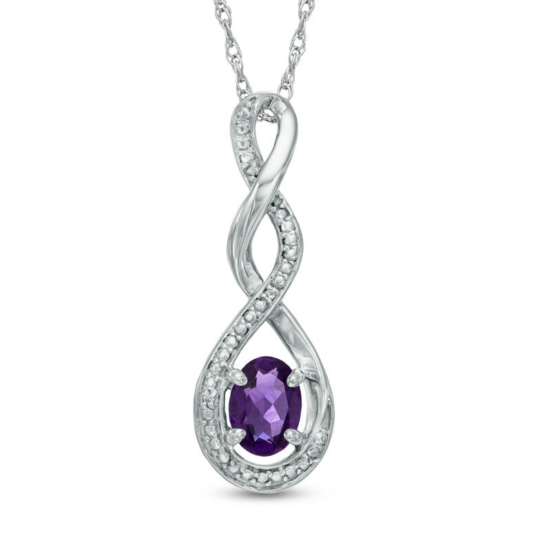 Oval Amethyst and Diamond Accent Infinity Twist Pendant in Sterling Silver