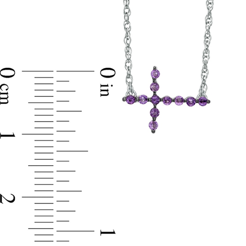 Amethyst Sideways Cross Necklace in Sterling Silver