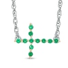 Thumbnail Image 0 of Lab-Created Emerald Sideways Cross Necklace in Sterling Silver