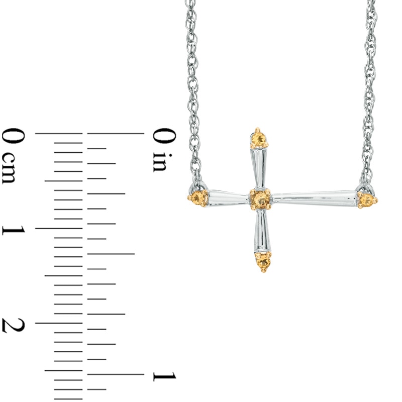 Citrine Sideways Cross Necklace in Sterling Silver