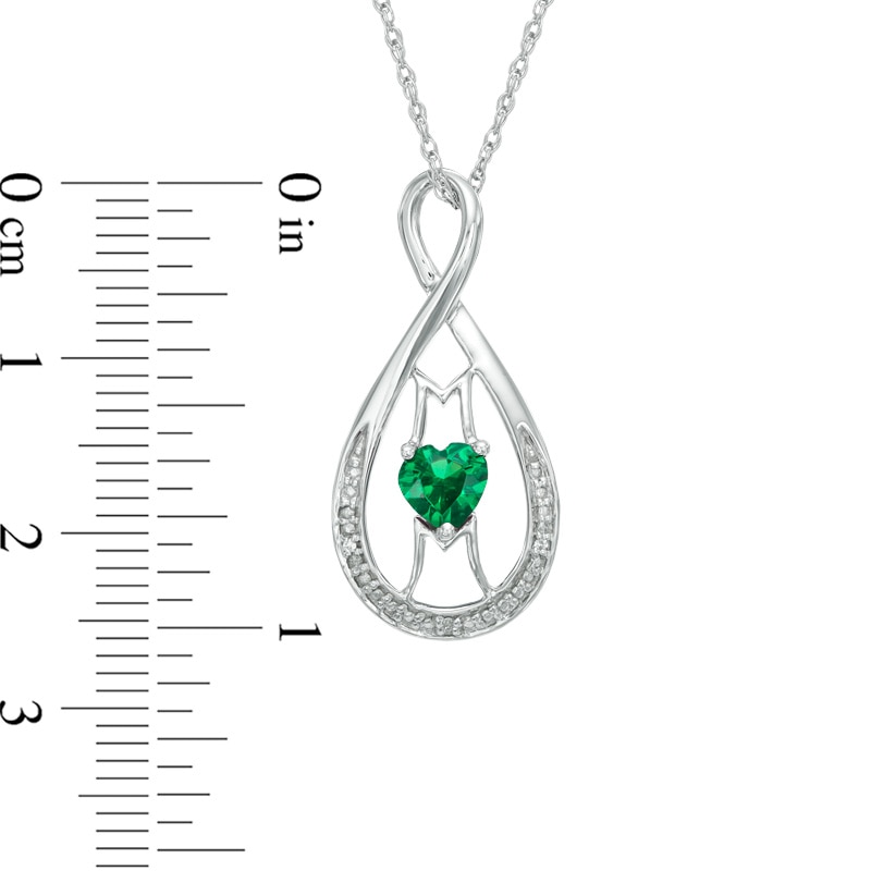 5.0mm Heart-Shaped Lab-Created Emerald and Diamond Accent "MOM" Infinity Pendant in Sterling Silver