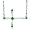 Thumbnail Image 0 of Lab-Created Emerald Sideways Cross Necklace in Sterling Silver