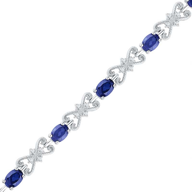 Oval Lab-Created Blue and White Sapphire Bracelet in Sterling Silver - 7.5"