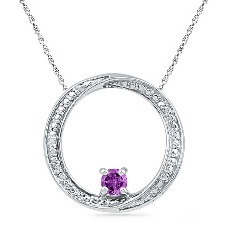 4.0mm Amethyst and Diamond Accent Swirl Circle Pendant in Sterling Silver