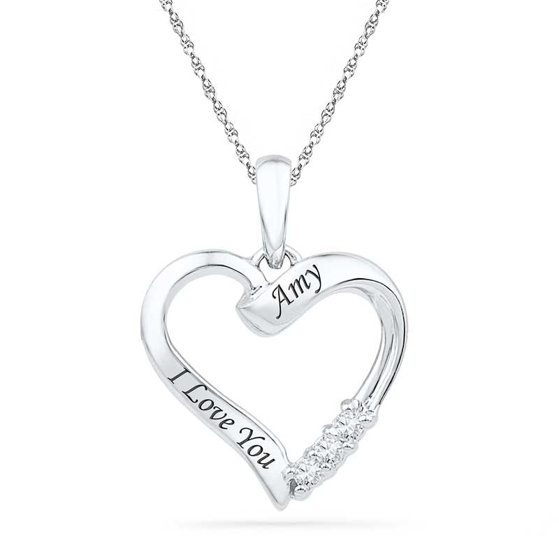 Diamond Accent Heart Pendant in Sterling Silver (2 Lines)