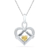Thumbnail Image 0 of Couple's Citrine and Diamond Accent Ribbon Heart Pendant in Sterling Silver (2 Lines)