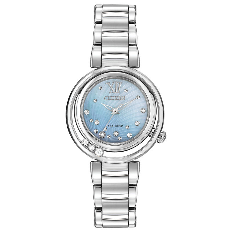Ladies' Citizen Eco-Drive® L Sunrise Diamond Accent Watch with Blue Mother-of-Pearl Dial (Model: EM0320-59D)
