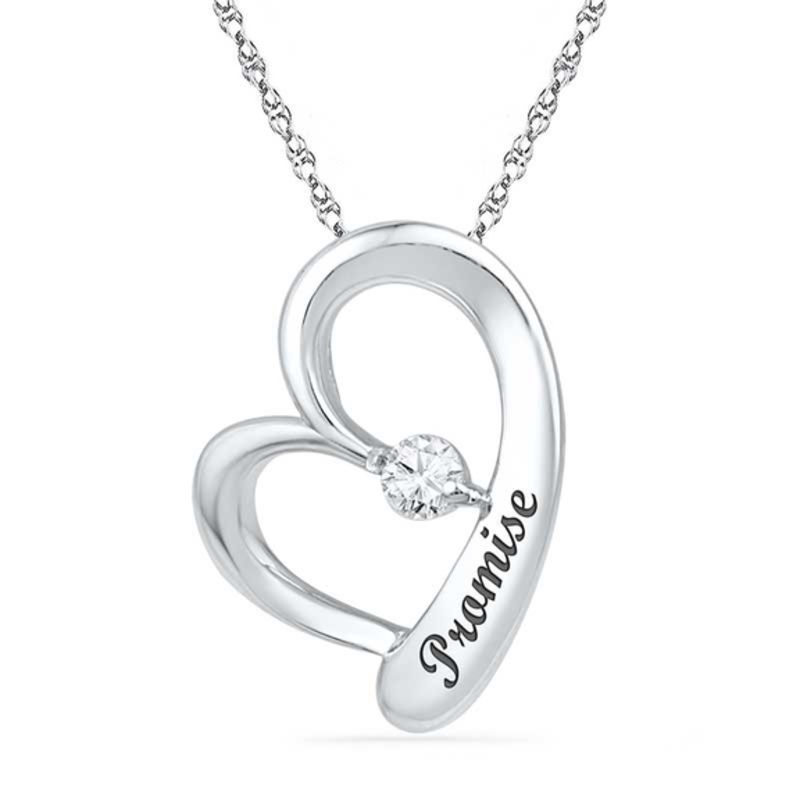 Lab-Created White Sapphire Tilted Heart Pendant in Sterling Silver (7 Characters)