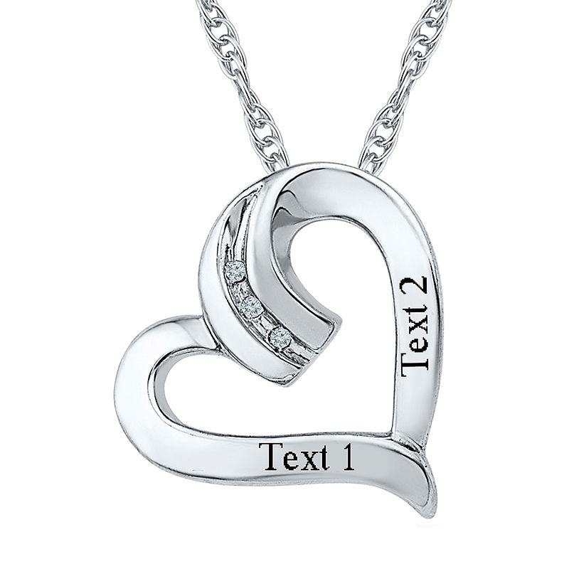 Diamond Accent Tilted Heart Pendant in Sterling Silver (2 Lines)