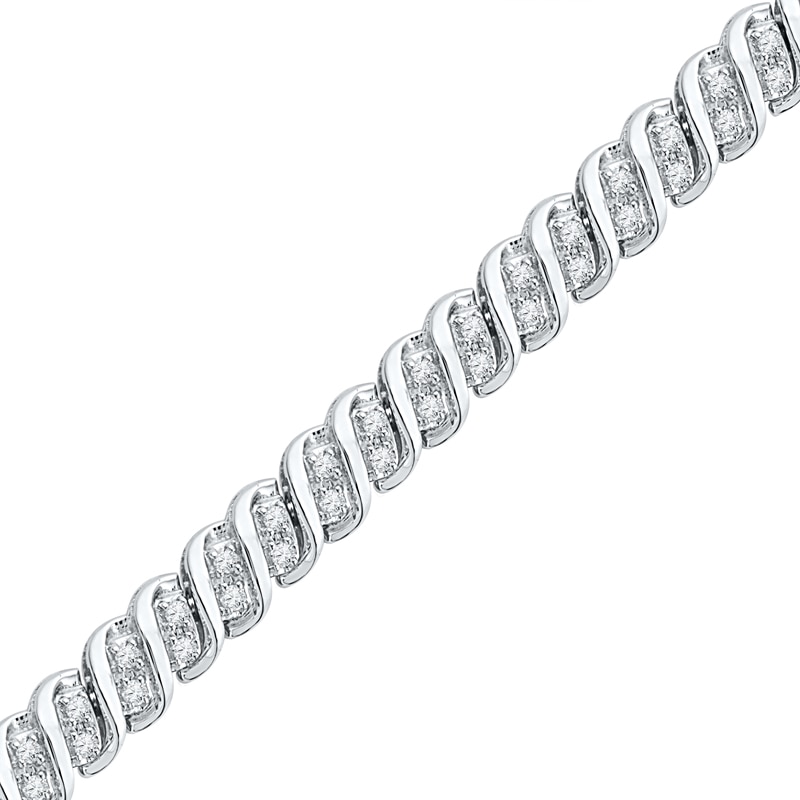 1.00 CT. T.W. Diamond "S" Tennis Bracelet in 10K White Gold - 7.25"