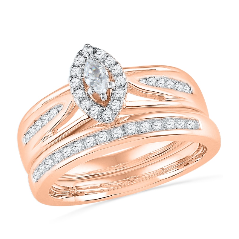 0.50 CT. T.W. Marquise Diamond Frame Bridal Set in 10K Rose Gold
