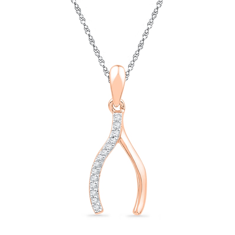 Diamond Accent Wishbone Pendant in 10K Rose Gold