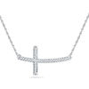 Thumbnail Image 0 of 0.10 CT. T.W. Diamond Sideways Curved Cross Necklace in 10K White Gold
