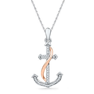 0.10 CT. T.W. Diamond Anchor Pendant in Sterling Silver and 10K