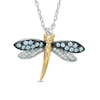 Thumbnail Image 0 of Blue Topaz and Lab-Created White Sapphire Dragonfly Pendant in Sterling Silver with 14K Gold Plate