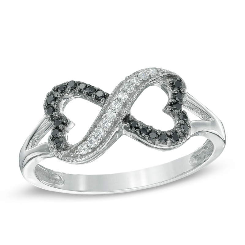 0.16 CT. T.W. Black Diamond Sideways Heart Infinity Ring in Sterling Silver