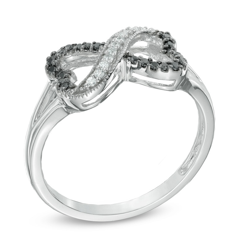 0.16 CT. T.W. Black Diamond Sideways Heart Infinity Ring in Sterling Silver