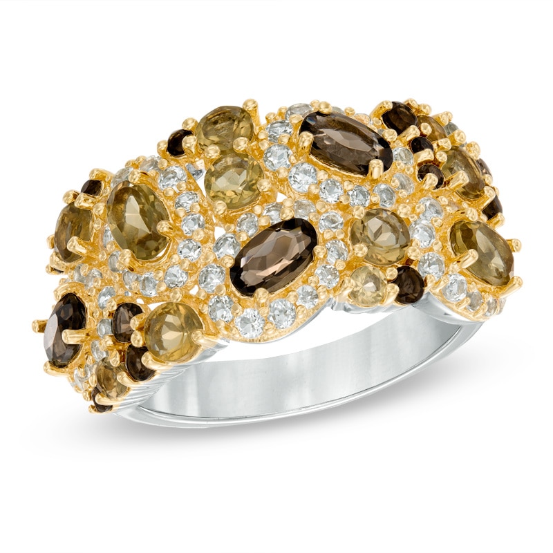 Multi-Shaped Smoky and Cognac Quartz Ring in Sterling Silver with 18K Gold Plate