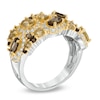 Thumbnail Image 1 of Multi-Shaped Smoky and Cognac Quartz Ring in Sterling Silver with 18K Gold Plate